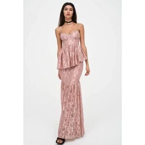 For Love & Lemons Shai Maxi Dress Dusty Pink Size Medium NWT Feminine Romantic